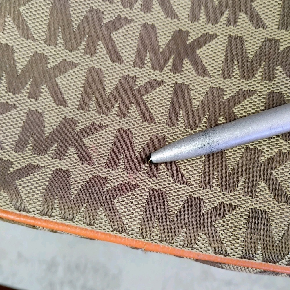 Michael Kors Signature Flight Crossbody Bag Brown Orange Leather Trim - Picture 4 of 16